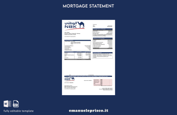 modello Word e PDF di estratto conto ipotecario della Banca nazionale del Kuwait